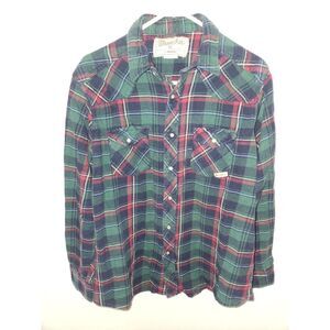 Wrangler Wrancher Western Pearl Snap Shirt Red Plaid Men's Size XL Flannel